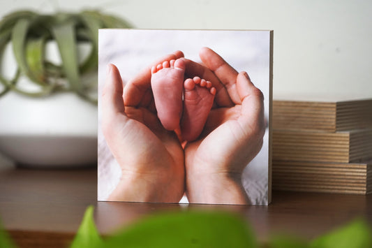 Custom Newborn Baby Photo Frame - Custom New Baby Photo Block - 4" x 4" - Wooden Photo Nursery Decor - Baby Boy Gift Block Print