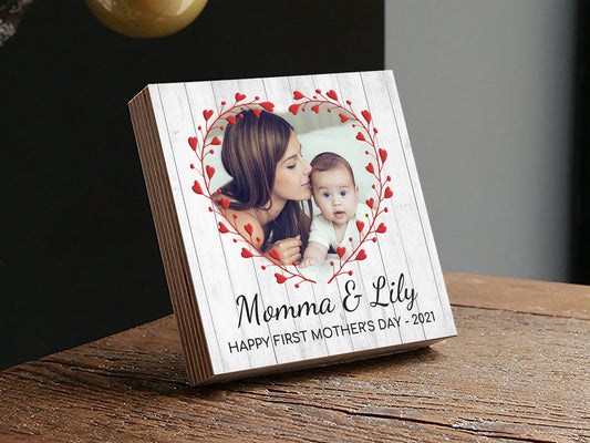Personalized First Mother's Day Gift- 4" or 6" Photo Block - New Mom Gift - New Family Photo - Gift For Mother's Day - Mothers Dat Frame