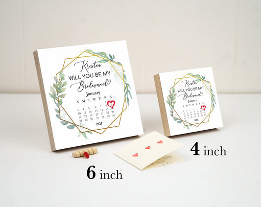 Personalized Will You Be My Bridesmaid Gift Frame 4" or 6" Custom Photo Block - Calendar Engagement Gift - Bridesmaid Proposal Gift