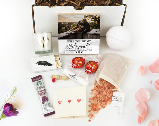 Personalized Bridesmaid Proposal Box - Custom Photo Block 4" or 6" - Spa Gifts - Will You Be My Bridesmaid Gift Box