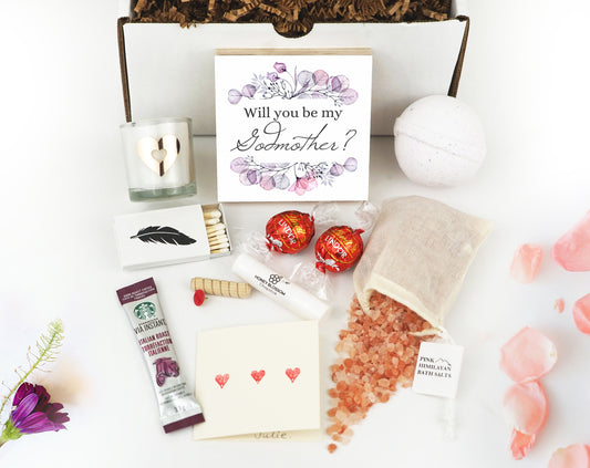 Personalized Godmother Proposal Box - Custom Photo Block 4" or 6" - Spa Gifts - Will You Be My Godmother Gift Box