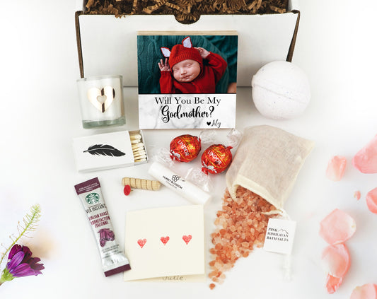 Personalized Godmother Proposal Box - Custom Photo Block 4" or 6" - Spa Gifts - Will You Be My Godmother Gift Box - Godmother Frame