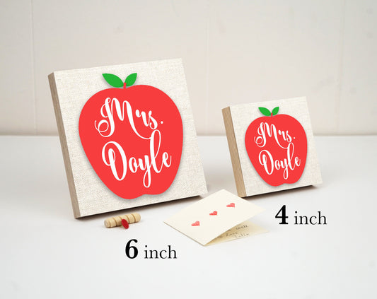 Personalized Teacher Desktop Name Sign - 4" or 6" Photo Block w/ Handwritten Card - Teacher Gifts Beginning of the Year - Teacher Desk Frame