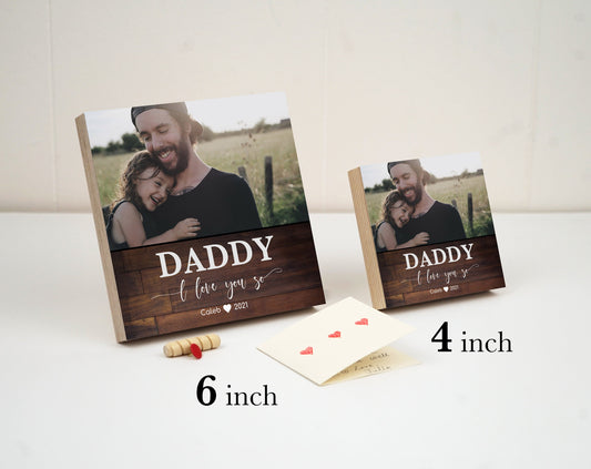 Personalized Father's Day Gift Frame - 4" or 6" Photo Block w/ Handwritten Card - Fathers Day Gift from Son - Gift for Dad Gift Box