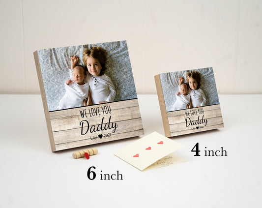 Personalized Father's Day Gift Frame - 4" or 6" Photo Block w/ Handwritten Card - Fathers Day Gift from Daughter or Son