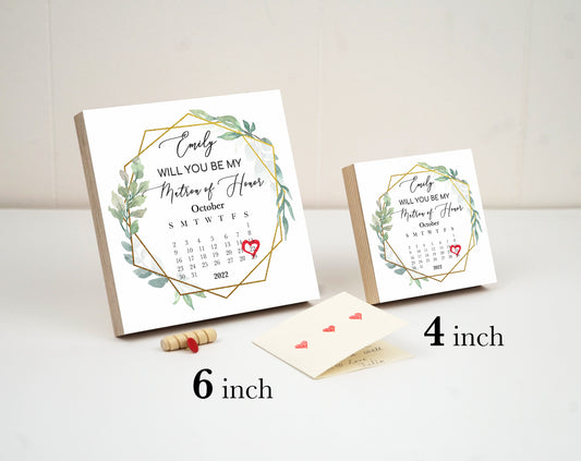Personalized Will You Be My Matron Of Honor Gift Frame - 4" or 6" Custom Photo Block - Calendar Engagement Gift - Bridesmaid Proposal Gift