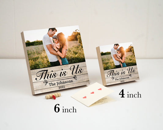 Personalized Family Sign "This is us" - Photo Block 4" or 6" - This is Us Wall Art - Family Name Sign - Last Name sign - Family Wall Art