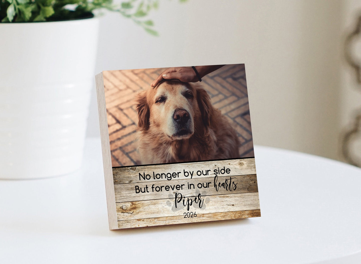 Custom Dog Memorial Photo Block with Photo, Name & DatesShiner Photo
