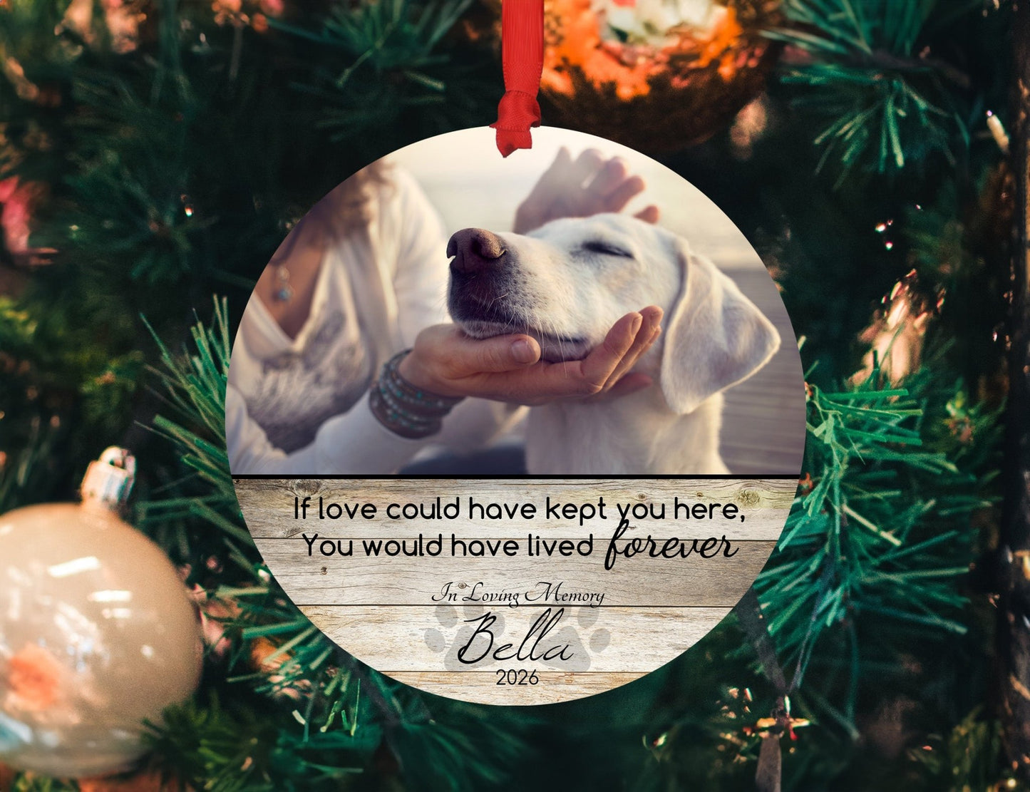 Custom Dog Memorial Ornament with Photo, Name & YearShiner Photo