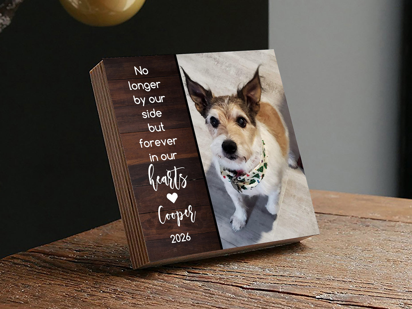 Custom Dog Memorial Photo Block with Photo, Name & DatesShiner Photo