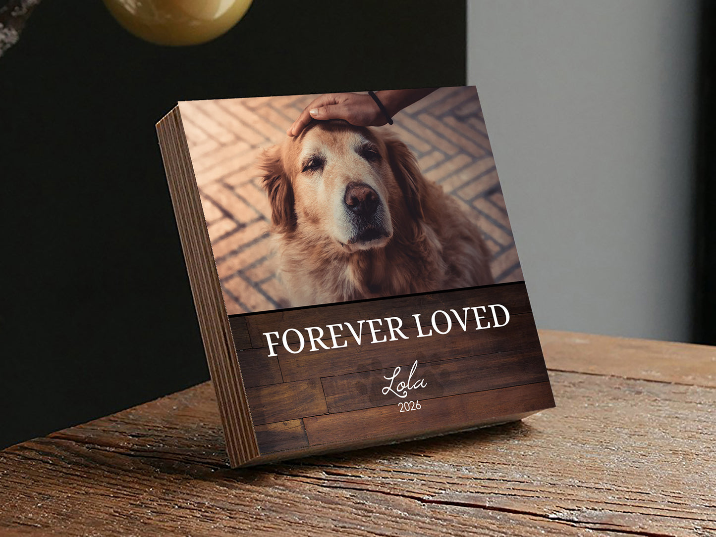 Custom Dog Memorial Photo Block with Photo, Name & DatesShiner Photo