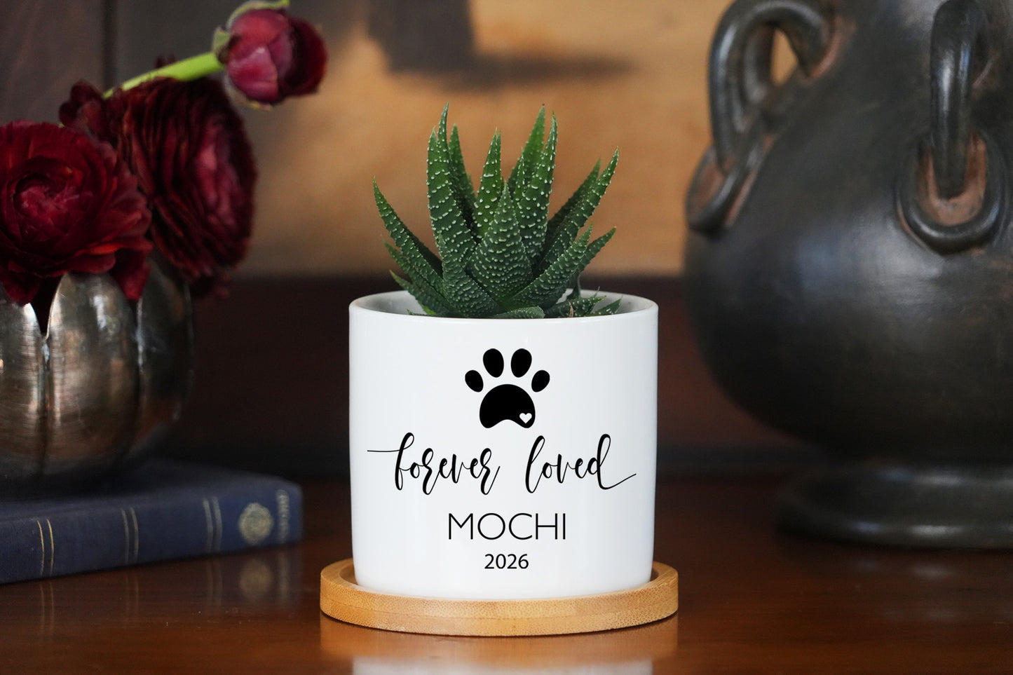 Custom Dog Memorial Planter with Photo, Name & Live PlantShiner Photo