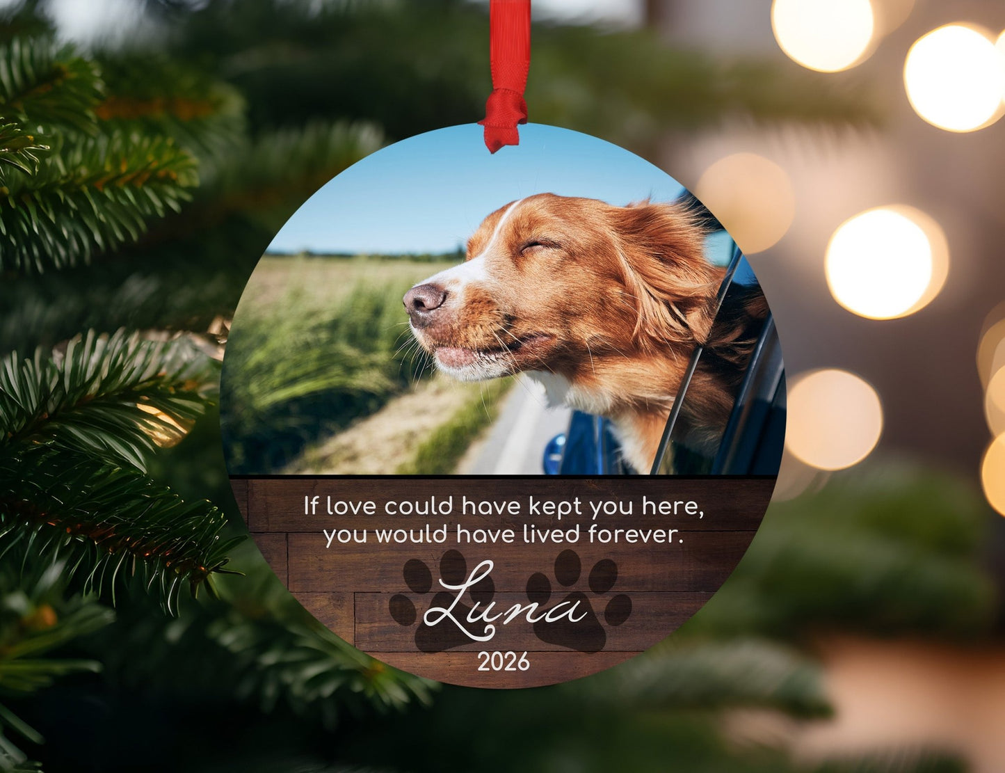 Custom Dog Memorial Ornament with Photo, Name & YearShiner Photo