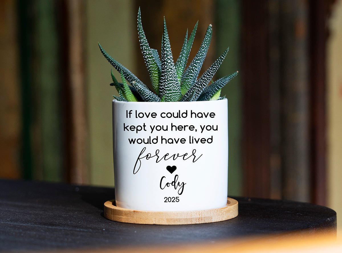 Custom Dog Memorial Planter with Photo, Name & Live PlantShiner Photo