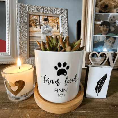 Custom Dog Memorial Planter with Photo, Name & Live PlantShiner Photo