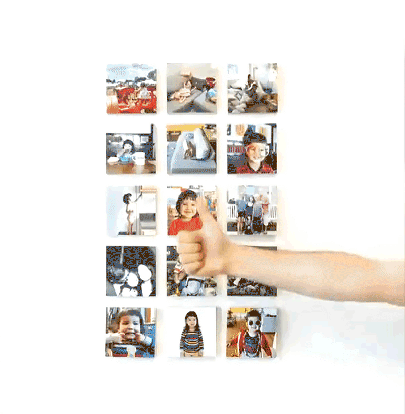 Photo blocks hanging flush on a wall
