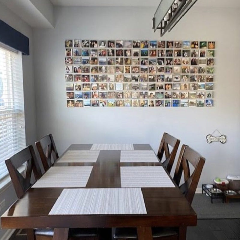 A customer photo wall of Shiner wood blocks