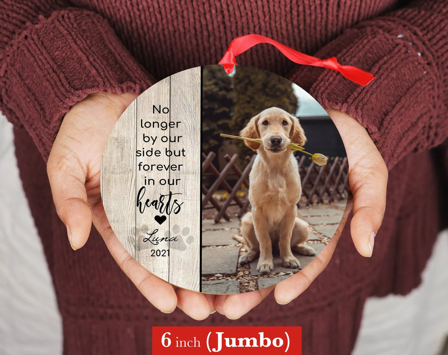 Custom Dog Memorial Ornament with Photo, Name & YearShiner Photo
