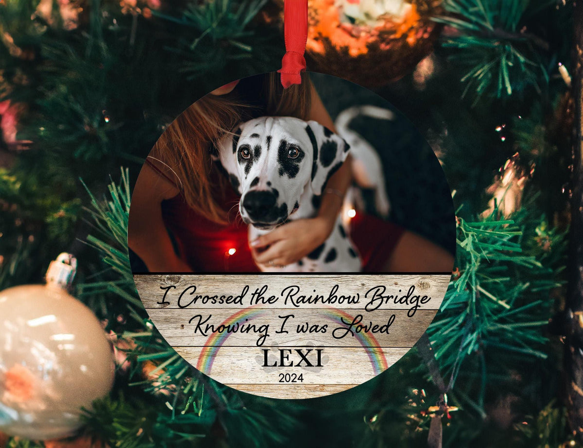 Crossed the rainbow bridge pet memorial ornament