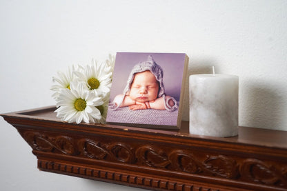 Custom Newborn Baby Photo Frame - Custom New Baby Photo Block - 4" x 4" - Wooden Photo Nursery Decor - Baby Boy Gift Block Print - Shiner Photo