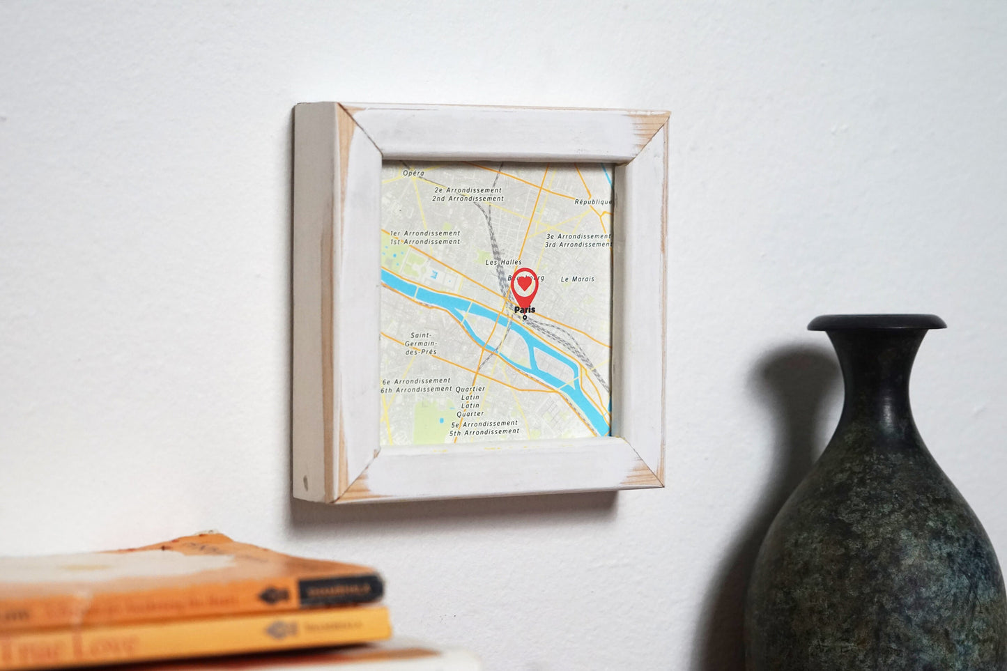 Personalized Map Block- Custom Map Gift On Wood With Rustic Frame - Wedding Gift - Magnetic Love Anniversary Gift