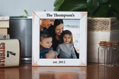 Family Photo On Wood With Personalized Rustic Frame, 4"x4", Family Portrait, Custom Magnetic Picture Frame, Personalized Frame, Family Gift