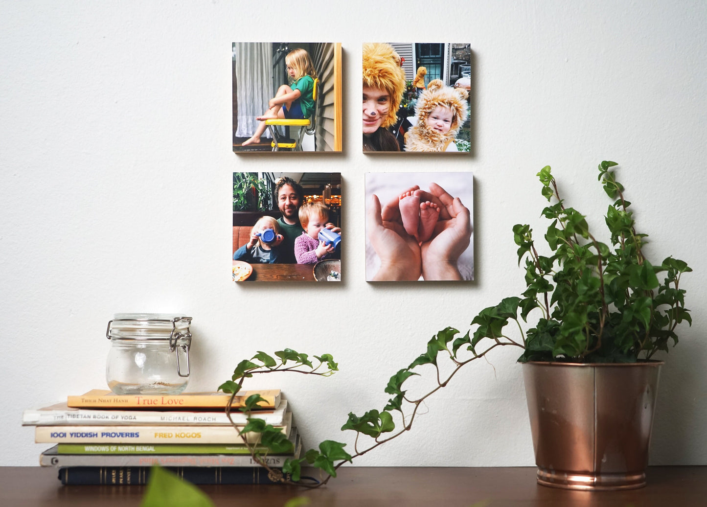 Wall Art Photo Set - Easy-to-Hang - 4" x 4" Wooden Photo Blocks - Installation kit included, Wooden Photo Block Grid, Home Decor
