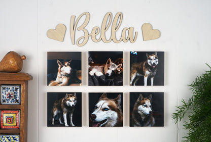 Custom Dog Name Sign + Custom Printed Dog Photo Frames - Custom Wood Name Sign  - Magnetic Photo Blocks - Personalized Dog Sign