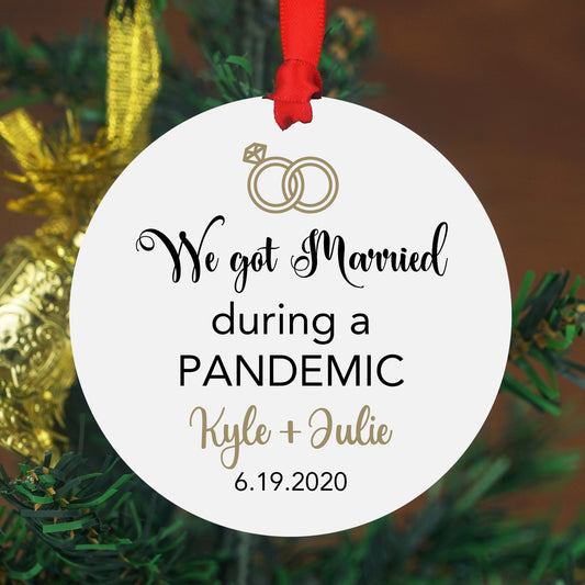 Personalized Married During a Pandemic Ornament, Custom Wedding Ornaments, Pandemic Wedding Ornament, Pandemic Christmas Ornament