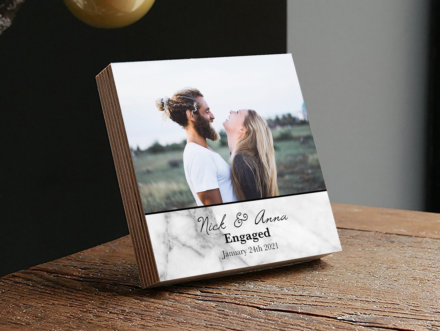 Personalized Engagement Frame Gift - Printed Photo Block 4" or 6" - Custom Engagement Gift For Couple - Newly Engaged Gift for Couple