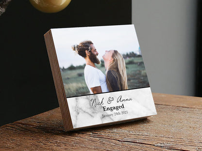 Personalized Engagement Frame Gift - Printed Photo Block 4" or 6" - Custom Engagement Gift For Couple - Newly Engaged Gift for Couple - Shiner Photo