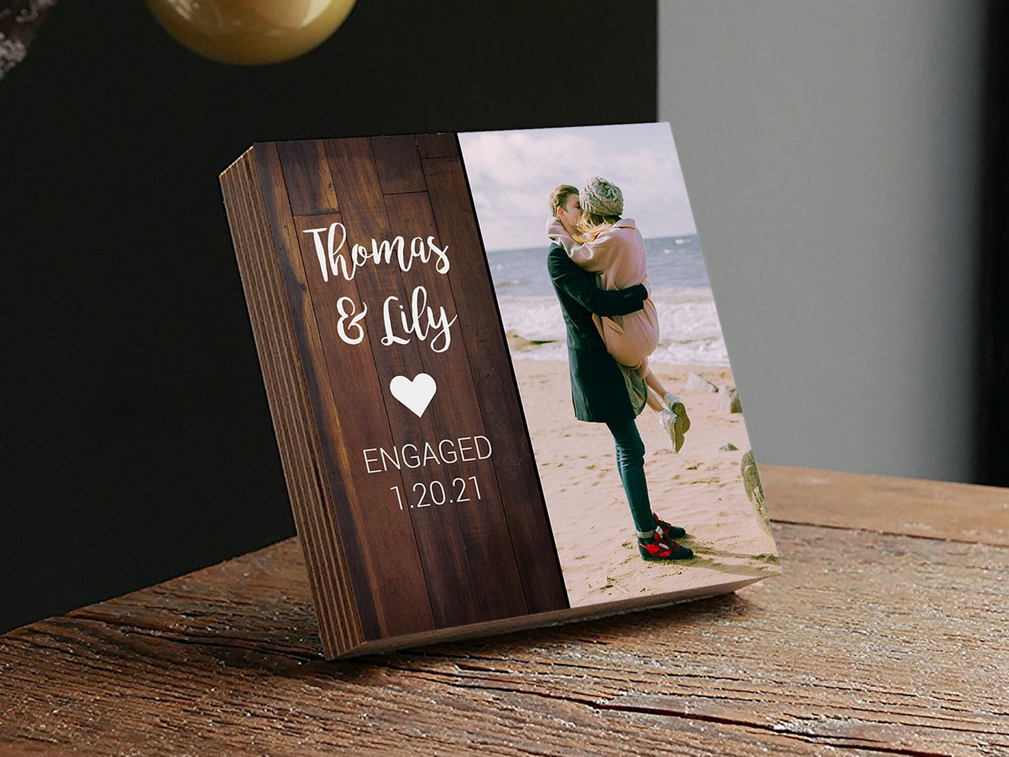 Personalized Engagement Frame Gift - Photo Block 4" or 6" - Custom Engagement Gift For Couple -  Gift for Newly Engaged