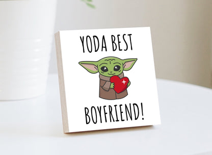 Personalized Yoda Best Wood Block 4" or 6" - Baby Yoda With Heart, Star War Mandalorian, Valentines Gifts For Him, Gift for Boyfriend - Shiner Photo