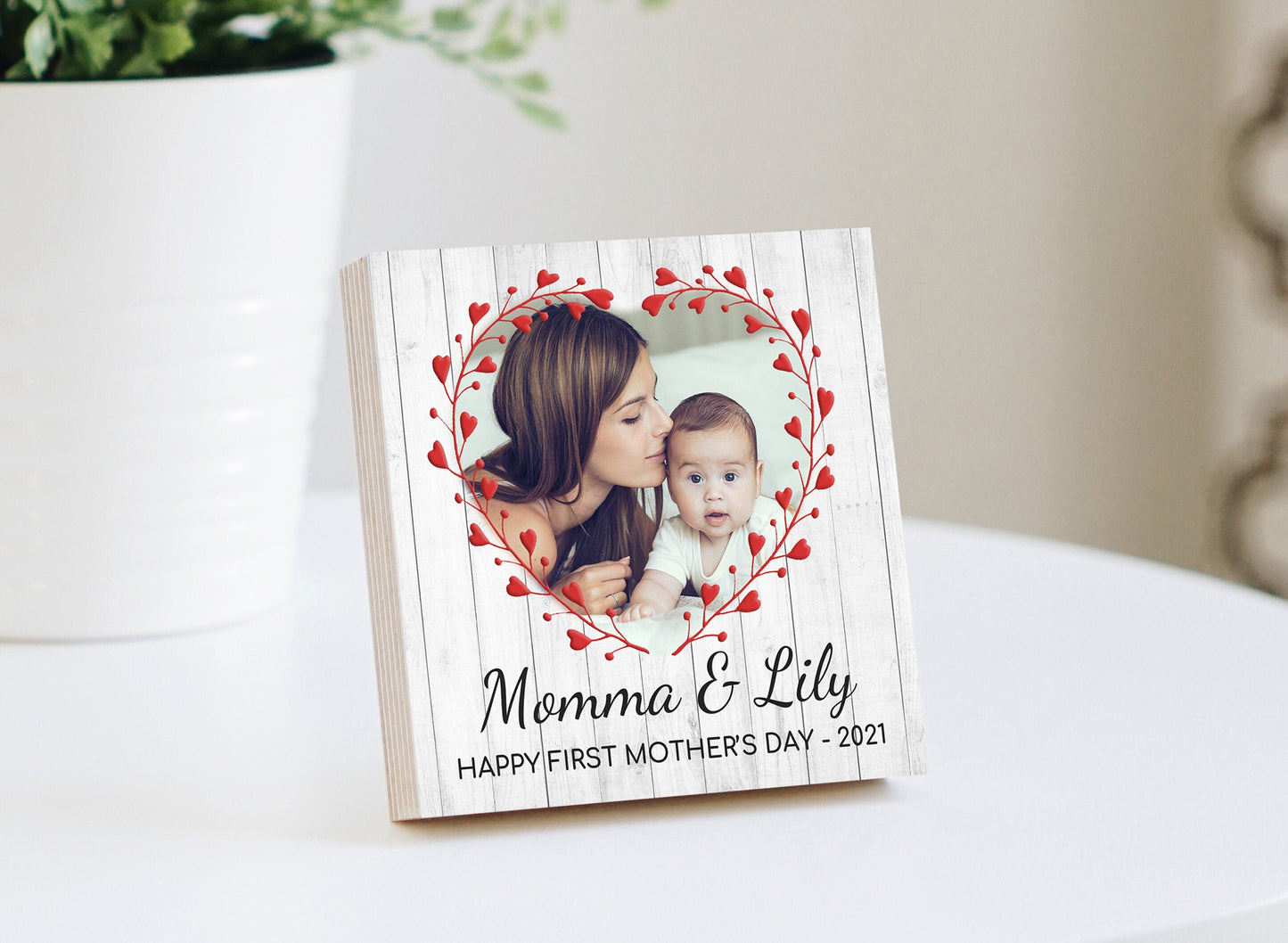 Personalized First Mother's Day Gift- 4" or 6" Photo Block - New Mom Gift - New Family Photo - Gift For Mother's Day - Mothers Dat Frame