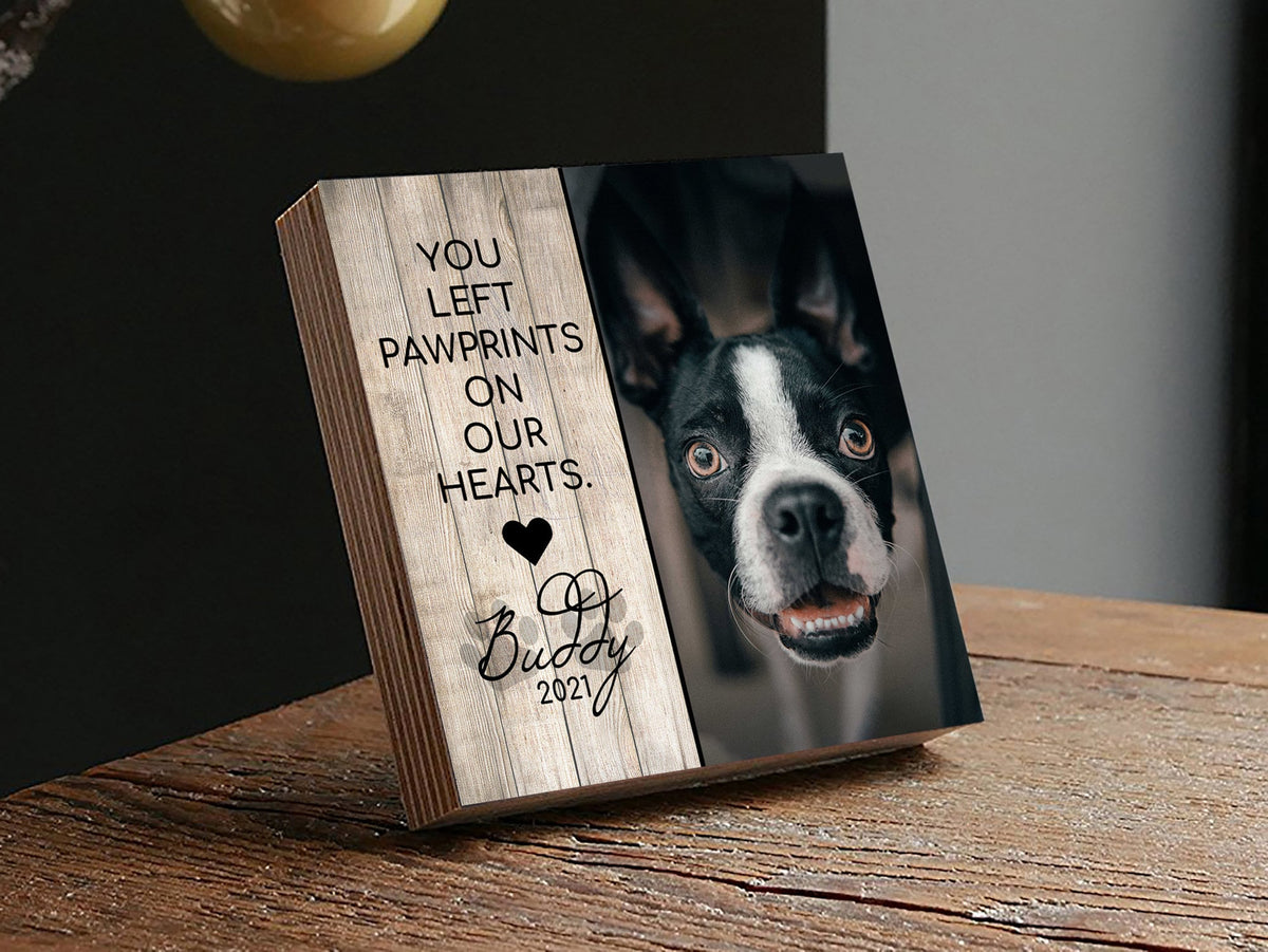 "Paw Prints On Our Heart" Dog Memorial Photo Block - Shiner Photo