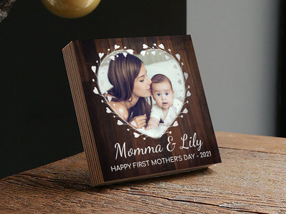 Happy First Mother's Day Gift - 4" or 6" Personalized Photo Block - New Mom Gift - Wife Gift Picture - New Family Photo Gift For Mother's Day - Shiner Photo