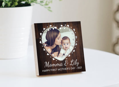 Happy First Mother's Day Gift- 4" or 6" Personalized Photo Block - New Mom Gift - Wife Gift Picture - New Family Photo Gift For Mother's Day