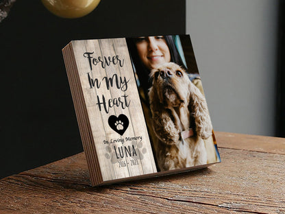 "Forever In My Heart" Dog Memorial Photo Block, Personalized - Shiner Photo