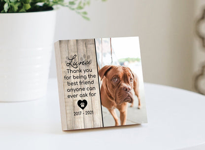 "Thank You" Dog Memorial Photo Block, Personalized - Shiner Photo