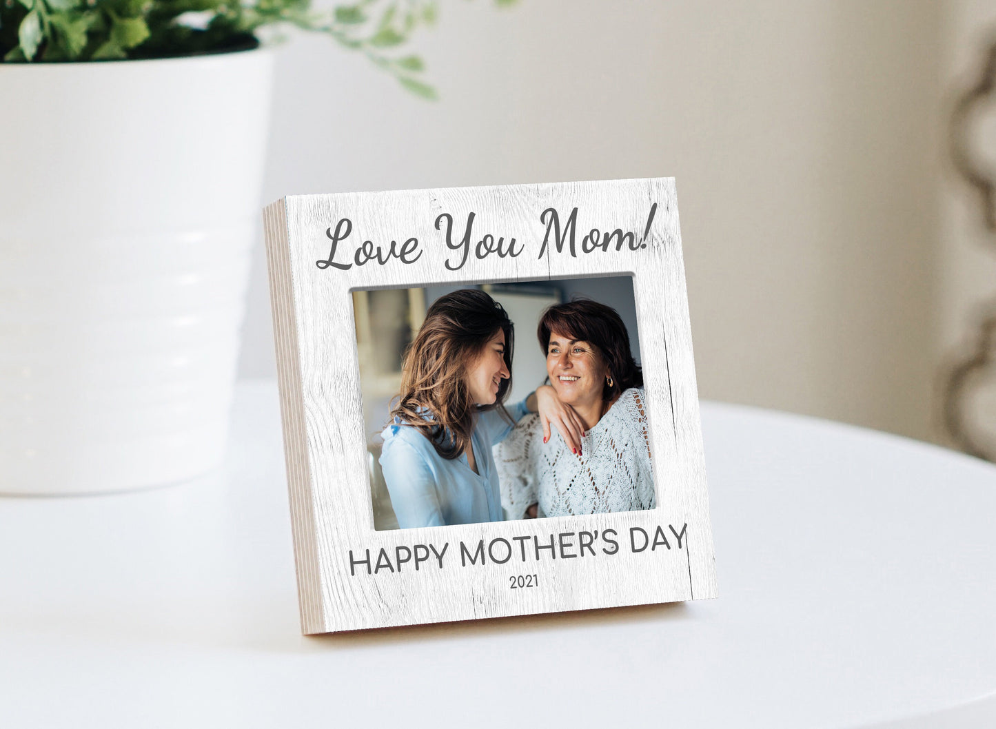 Personalized Mother's Day Gift Frame "Love You Mom"- 4" or 6" Photo Block w/ Handwritten Card - Mother's Day Frame - Gift for Mom