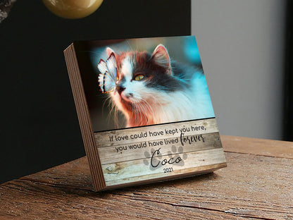 Personalized Cat Memorial Wood Photo Block, Cat Keepsake - Shiner Photo