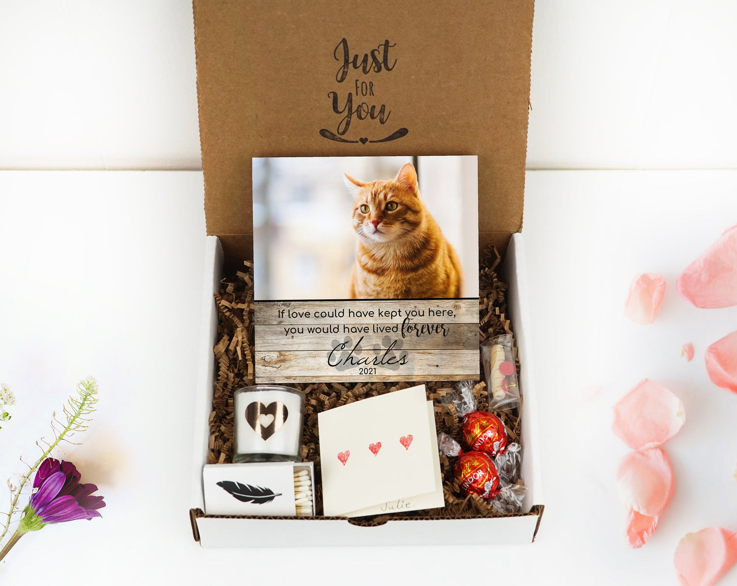 Personalized Pet Sympathy Gift Box - Memorial Frame 4" or 6" - Cat Sympathy Gift - Cat Loss Gift Box - Cat Memorial Frame - Spa Gift Box
