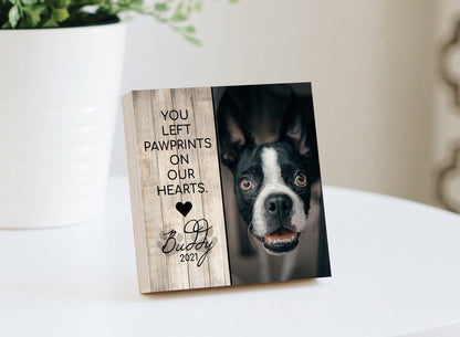 "Paw Prints On Our Heart" Dog Memorial Photo Block - Shiner Photo
