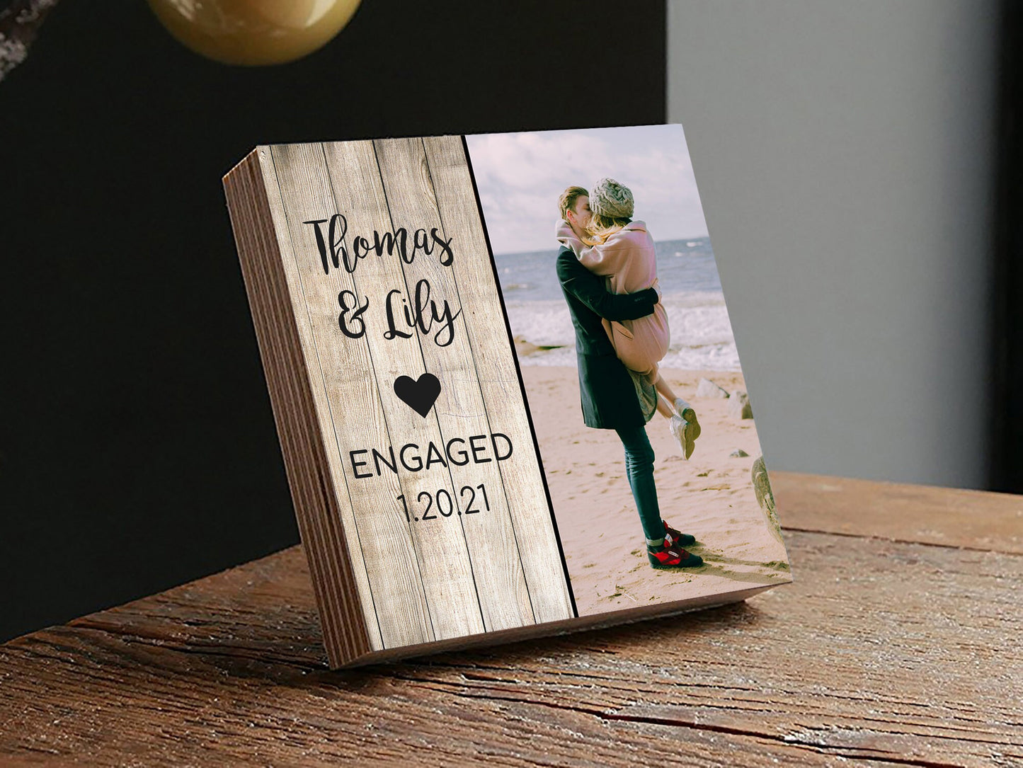 Personalized Engagement Frame Gift - Custom Photo Block 4" or 6” - Spa Gifts - Newly Engaged Gift for Couple - Engagement Gifts
