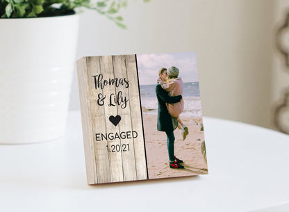 Personalized Engagement Frame Gift - Custom Photo Block 4" or 6” - Spa Gifts - Newly Engaged Gift for Couple - Engagement Gifts