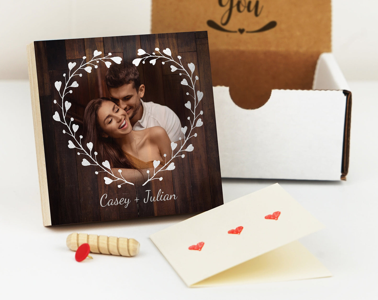 Gifts For Boyfriend Valentines Day Printed - 4" or 6" Magnetic Wood Photo Block - Personalized Valentines Gift For Him - Valentine's Gift