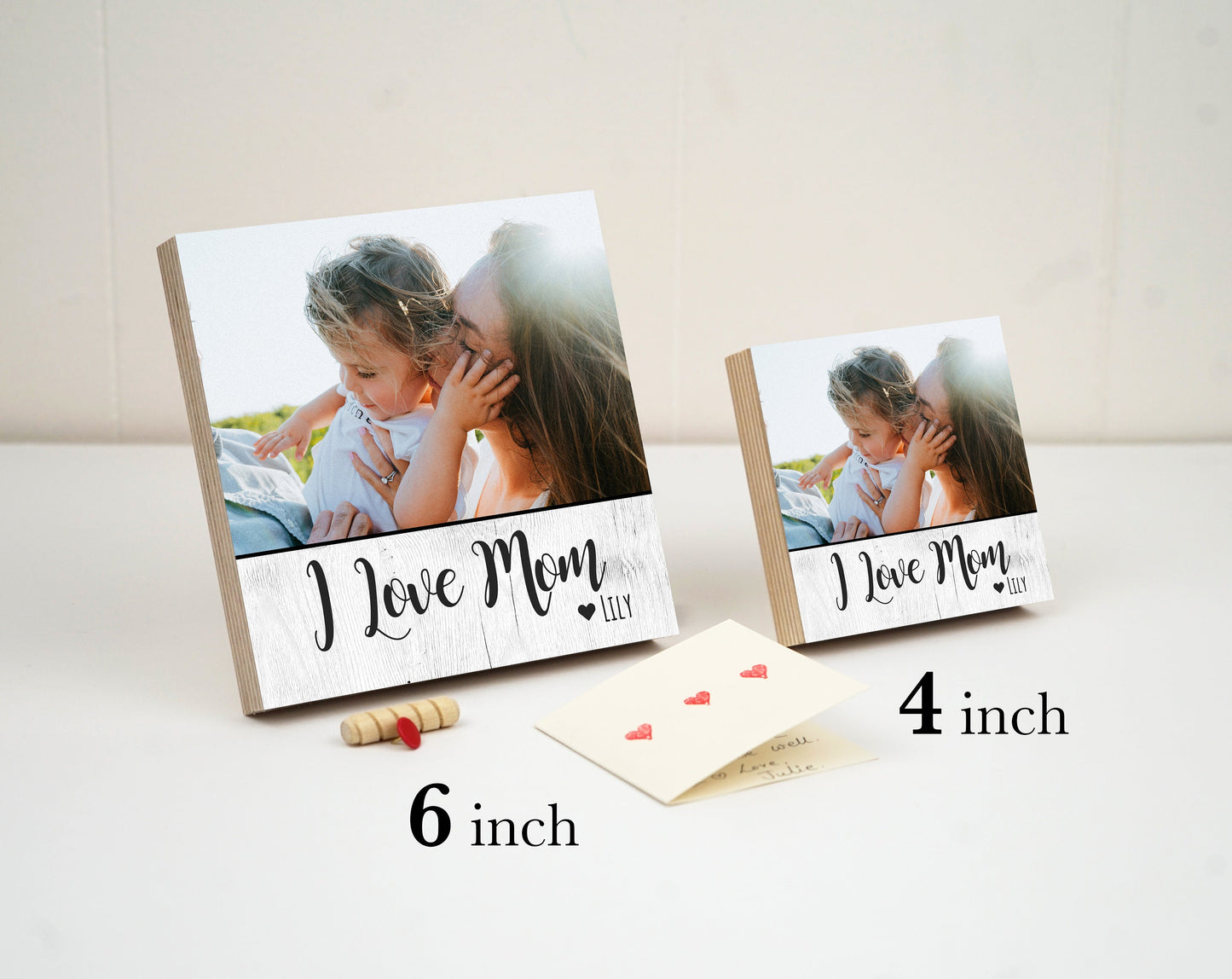 I Love Mom - Personalized Mother's Day Gift - 4" or 6" Photo Block - New Mom Gift Wife Gift Picture - New Family Photo Gift For Mother's Day