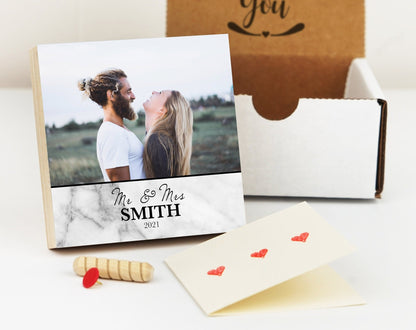Personalized Engagement Frame Gift - Printed Photo Block 4" or 6" - Custom Engagement Gift For Couple - Newly Engaged Gift for Couple - Shiner Photo