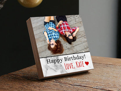 Personalized Happy Birthday Photo Block - 4" or 6" w/ Handwritten Birthday Card - Best Friend Birthday Gift - Friendship GiftShinerDecor