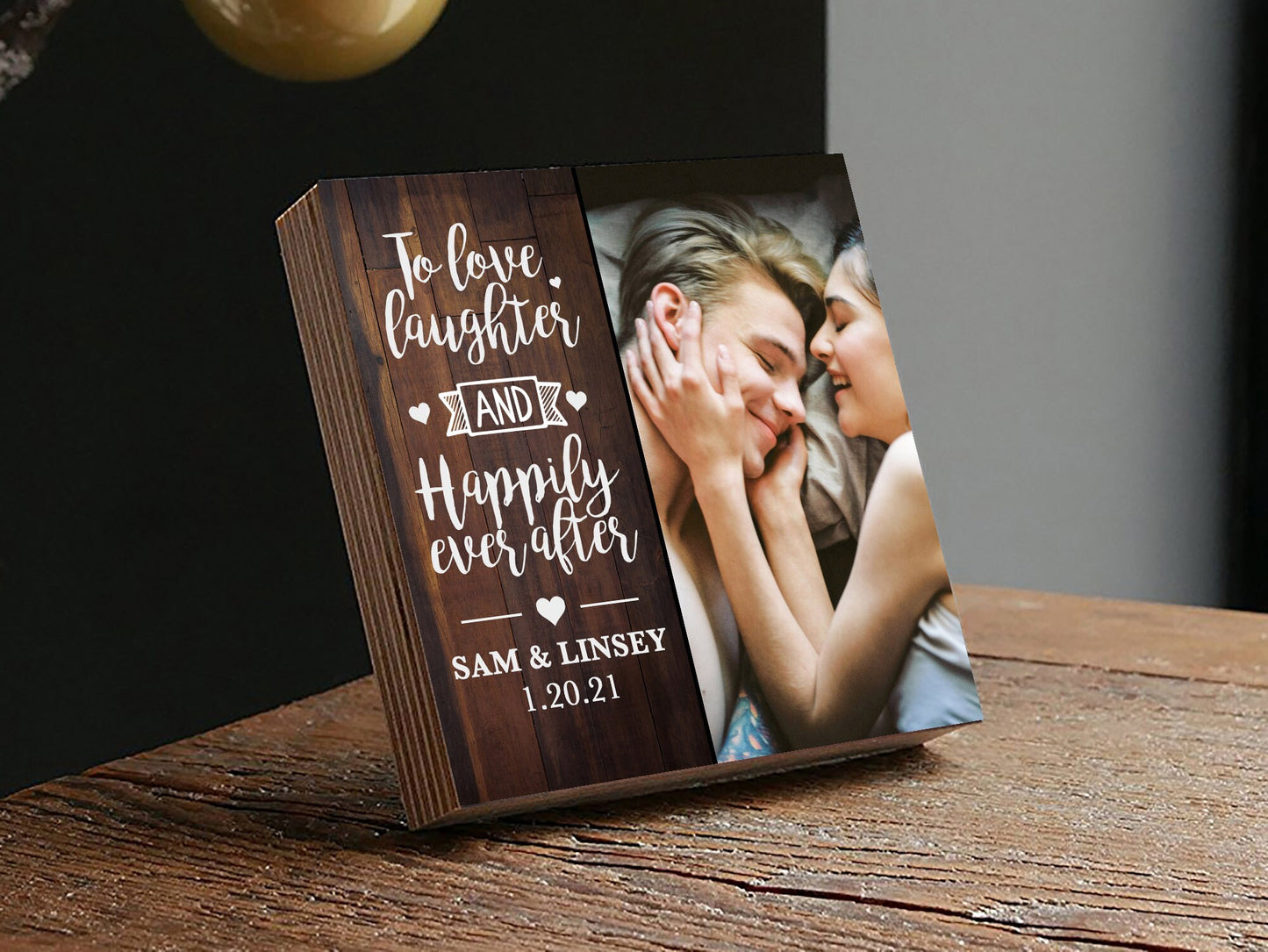 Personalized Engagement Frame Gift - Printed Photo Block 4" or 6" - Happily Ever After - Custom Engagement Frame - Gift For Newly Married